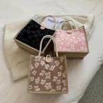 Pink Floral Linen Tote Bag
